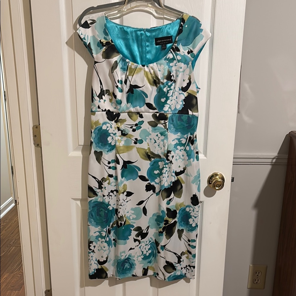 Size 14 Floral Blue and White Dress